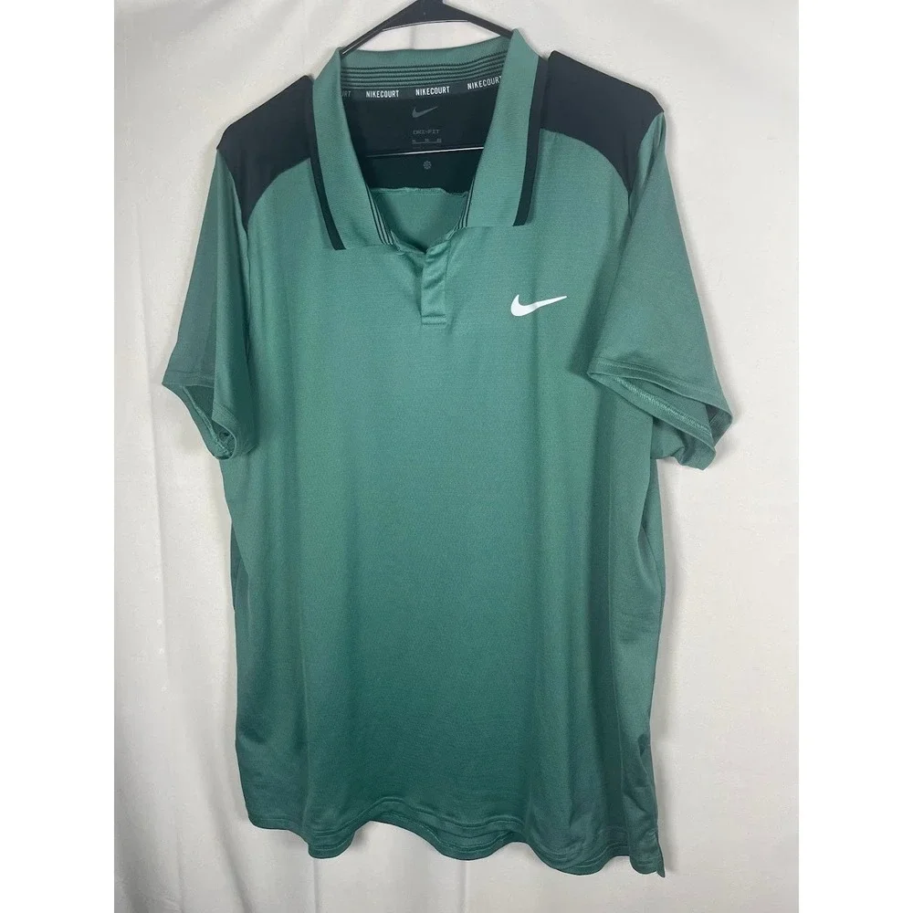 Nike Court Men's Polo Tennis Shirt Dri Fit Green Black Size XL